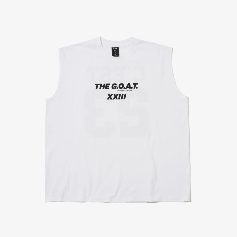 GOAT 23 LOGO NO SLEEVE TEE WHITE